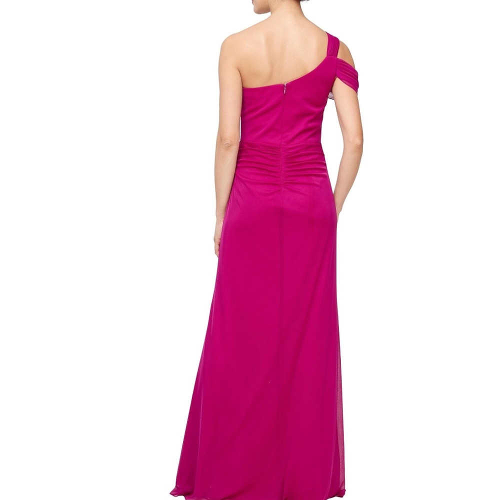 Alex Evenings - One Shoulder Ruched Mesh Gown - Picture 4 of 12